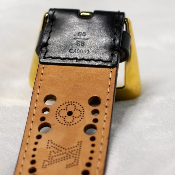 Louis Vuitton Black Perforated Leather Phoenix Belt Designer Size 90 | 36 - Picture 7 of 10